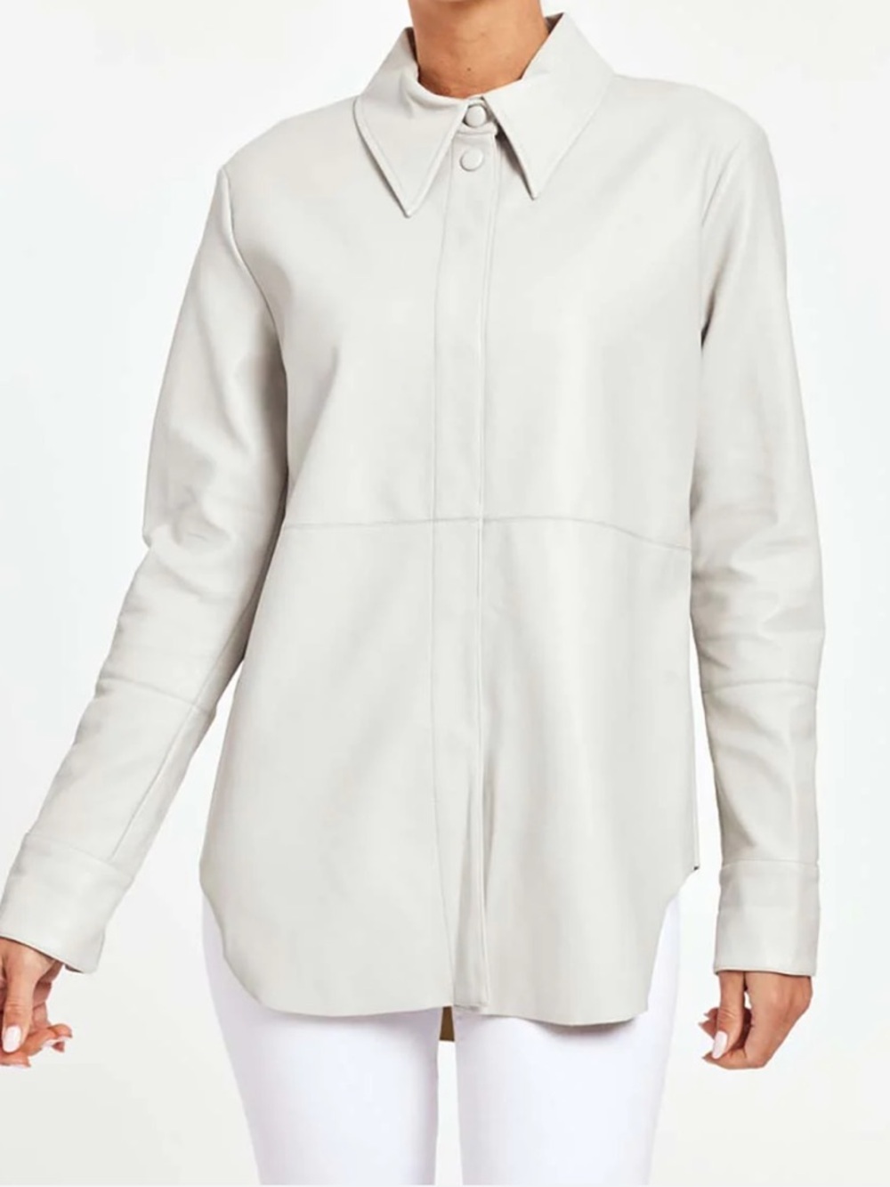Dolce Cabo Light Gray Leather Button-Front Jacket